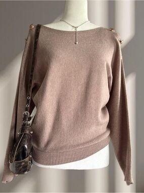Classic Boatneck Button-Shoulder Sweater - Taupe